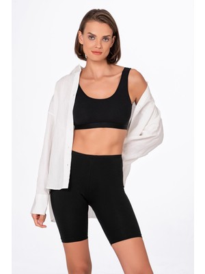 Kompedan Kadın Likralı Süprem Diz Üstü Tayt Siyah | K0413