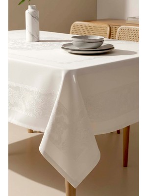 Jumbo Jakar Krem Su İtici Leke Tutmaz Masa Örtüsü 160x220 cm Zarif Desenli Polyester