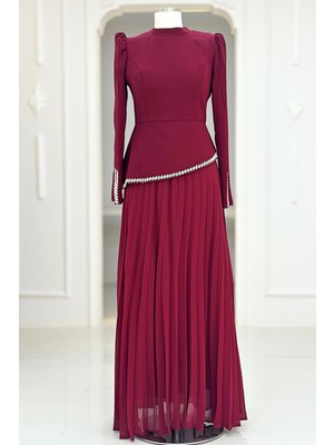 Amine Hüma Efsun Abiye Elbise Bordo