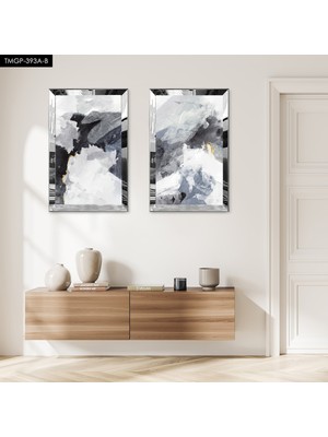 Zevahir Mobilya Dekorasyon Gümüş Aynalı Pleksi Çerçeveli Renkli Arka Planlı Arka Planlı Modern Soyut Çizim Ikili Mdf Tablo Seti