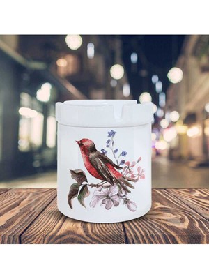 Daldaki Serçe Kuş Baskılı Seramik Küllük Kül TABLASI-30258