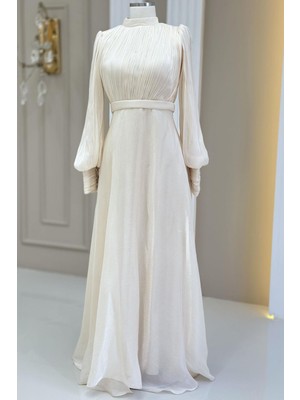 Amine Hüma Zen Abiye Elbise Krem