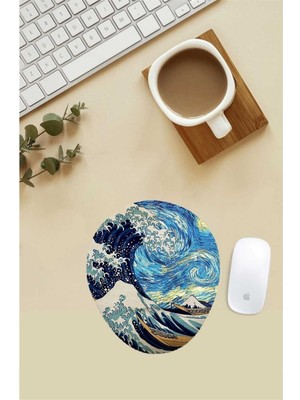 Van Gogh Starry Night The Great Wave Kanagawa Desenli Bilek Destekli Mouse Pad