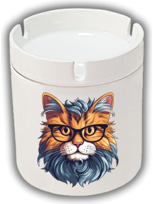 Kokusuz Sigara Küllüğü - Kokusuz Kül Tablası - Doğart Sanat Bilgili Kedi Baskılı Küllük Kül Tablası