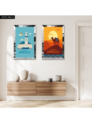 Zevahir Mobilya Dekorasyon Gümüş Aynalı Pleksi Çerçeveli Renkli Arka Planlı Cami Ikili Mdf Tablo Seti