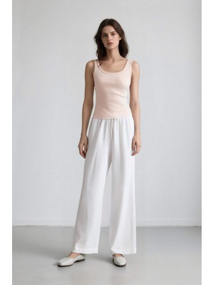 DeFacto Wide Leg Çift Cepli Yüksek Bel Geniş Paça Beyaz Palazzo Pantolon F2662AX25SM