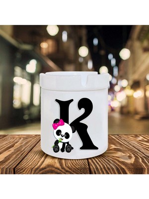 Panda Desenli K Harfi Baskılı Seramik Küllük