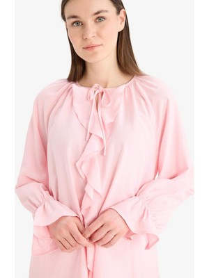 DeFacto Bağcıklı Yaka Krinkıl Kumaş Uzun Kollu Bluz Tesettür Tunik E7975AX25SM