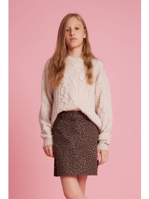 DeFacto Loose Fit Bisiklet Yaka Triko Kazak Kız Çocuk G3063A825AU