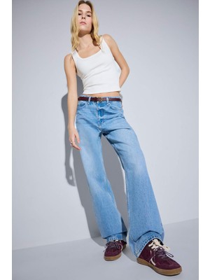 DeFacto Straight Fit Yüksek Bel Uzun Jean Yıkamalı Pantolon G3542AX25WN
