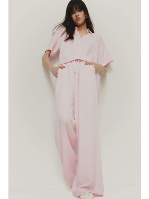 DeFacto Wide Leg Üç Cepli Normal Bel Standart Boy Geniş Paça Keten Karışımlı Palazzo Pantolon F0946AX25SP