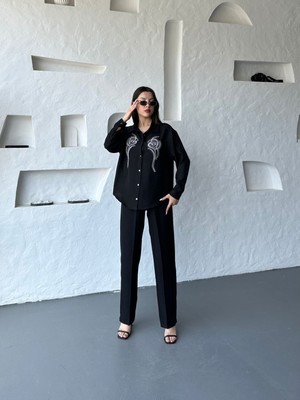 My Jest Fashion Işleme Detaylı Gömlek & Pantolon Keten Ikili Takım