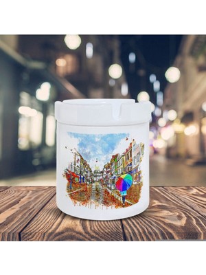 Yolda Yürüyen Şemsiyeli Kız Baskılı Küllük Kül Tablası 3605833