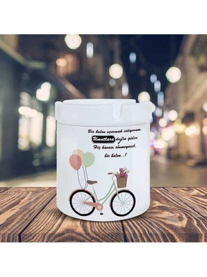 Renkli Balonlu Bisiklet Baskılı Küllük Seramik Kül TABLASI-3625