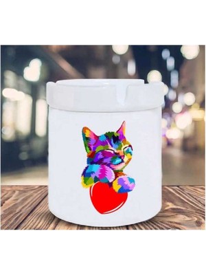 Renkli Kedi Tasarım Seramik Küllük