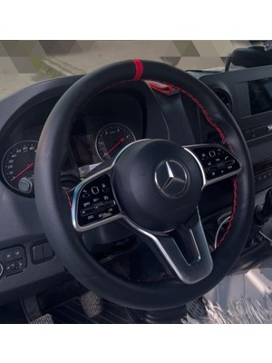 Hasbay Dikişli Direksiyon Kılıfı Siyah Deri Kırmızı Yüzük Kırmızı Dikişli Mercedes Sprinter Yeniler