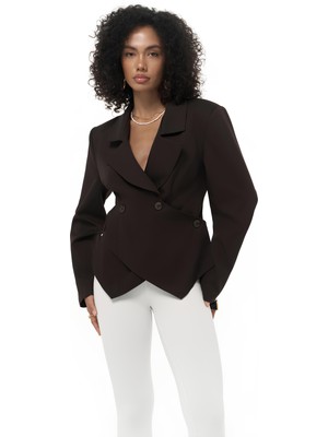 Kruvaze Kapamalı Kahverengi  Blazer Ceket MKN5018