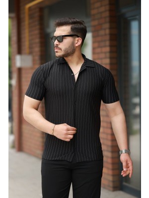 Moderie Butik Erkek Kısa Kollu Çizgili Gömlek