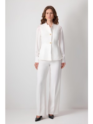 Touche Beyaz Gold Düğmeli Yelek Pantolon Takım MKN4001