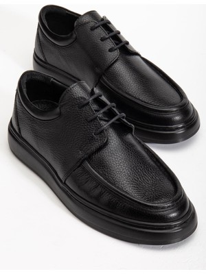 Dilimler Ayakkabı Hakiki Deri Erkek Casual Ayakkabı Siyah Bağlı Eva Taban