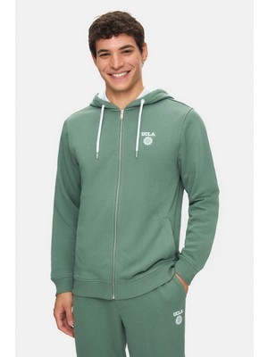 Ucla Hılgard Adaçayı Yeşili Kapüşonlu ve Fermuarlı Baskılı Standard Fit Erkek Sweatshirt
