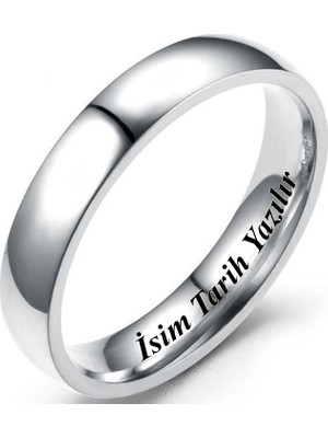 Takı Dükkanı Kişiye Özel Isim Yazılı 4mm Bombeli Parlak Erkek Kadın Çelik Alyans Yüzük CL18KO