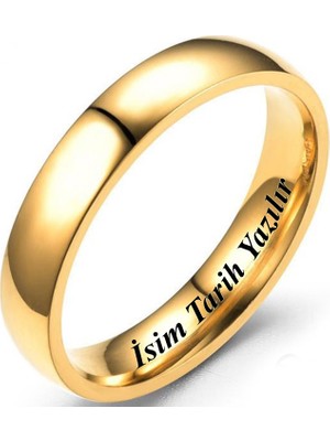 Takı Dükkanı Kişiye Özel Isim Yazılı 4mm Bombeli Parlak Erkek Kadın Çelik Alyans Yüzük CL18KO