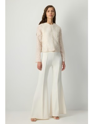 Touche Krem Nervürlü Ispanyol Paça Pantolon MKN4008