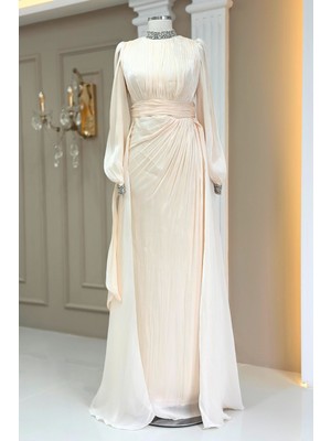 Amine Hüma Gözde Abiye Elbise Krem