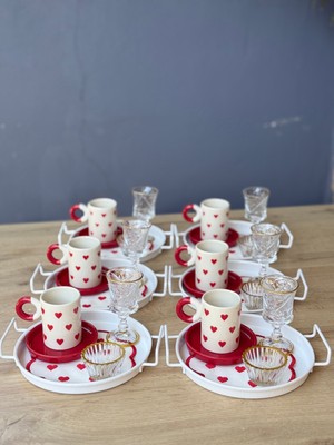 Hediye Köşkü 6 Kişilik 36 Parça Kalpli Lüks Kahve Sunum Seti