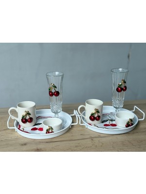 Hediye Köşkü 2 Kişilik Kirazlı Lüks Tepsili Kahve Sunum Seti