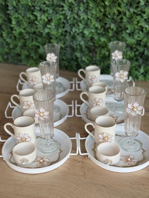 Hediye Köşkü 6 Kişilik 30 Parça Porselen Lüks Kahve Sunum Seti Tüm Set