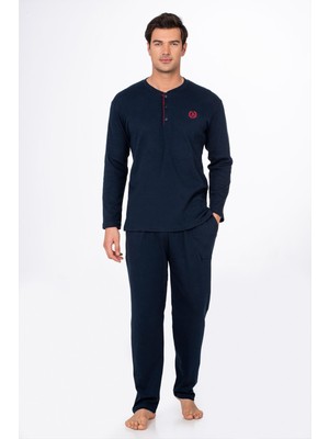 Kompedan Erkek Düğmeli Yaka Pijama Takımı | Lacivert 031