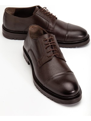 Dilimler Ayakkabı Hakiki Deri Kahverengi Erkek Klasik Ayakkabı Termo Taban Bağlı Maskeletli