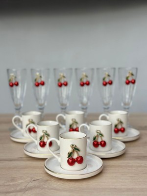 Hediye Köşkü Bhr Tem-Kirazlı 6 Kişilik 18 Parça Kahve Sunum Seti