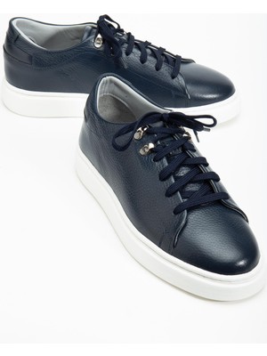 Dilimler Ayakkabı Hakiki Deri Erkek Casual Ayakkabı Lacivert Düz Taban Bağlı