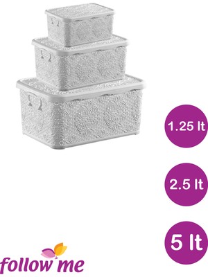 Follow Me Nakış Çok Amaçlı Kutu 3'lü Set (BEYAZ)(1.25LT - 2.5lt - 5lt)