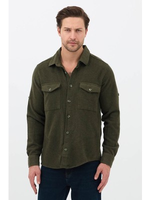 Cosplay Erkek Rahat Kesim Spor Yaka Oduncu Flanel Çift Cep Kapaklı Kışlık Gömlek