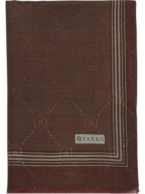 Vakko Pamuk Ipek Şal - Bordürlü Monogram - Kızıl Kahve