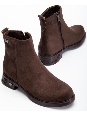 Dilimler Ayakkabı Kadın Bot Kahverengi Süet Suni Deri Kauçuk Taban Yüzüdüz