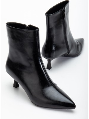 Dilimler Ayakkabı Siyah Kadın Ince Topuklu Bot Kırışık Rugan Sivri Burun