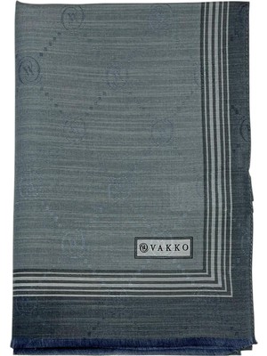 Vakko Pamuk Ipek Şal - Bordürlü Monogram - Koyu Gri