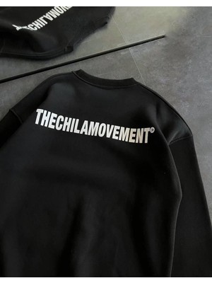 Rawea Fashion Kışlık Bisiklet Yaka Oversize Baskılı Sweatshirt - Siyah