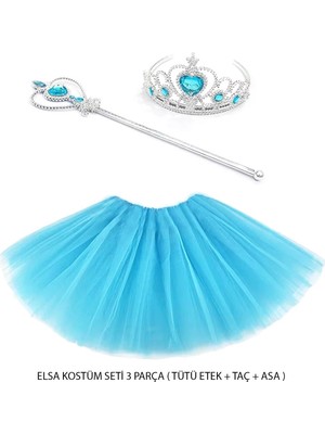 Mepura Mavi Prenses Elsa Kostüm Seti 3 Parça (Tütü Etek + Taç + Asa )