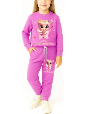 Modanino Kız Çocuk 3 Iplik Şardonlu Görsel Baskılı Alt-Üst Takım-3 -10 Yaş 12410