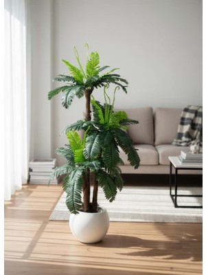 Nettenevime Yapay Ağaç Sıkas Palmiye Ağacı Beyaz Küre Saksıda 120*50CM 45 Yapraklı