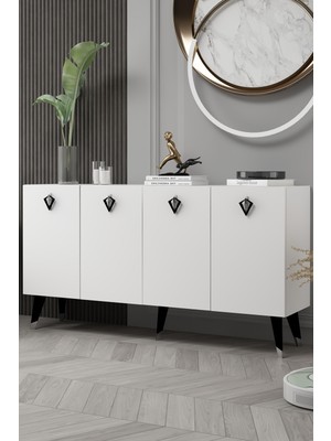 Cantek Dizayn 8208-32CT KB150 Konsol, Tv Ünitesi Beyaz-Gümüş-Siyah