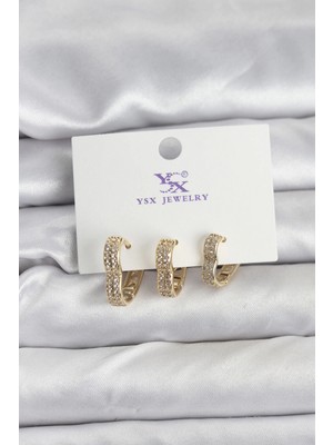 Marsilyan Gold Renk Pirinç Zirkon Taşlı Kalpli Kadın Küpe - TJ-BKP11346