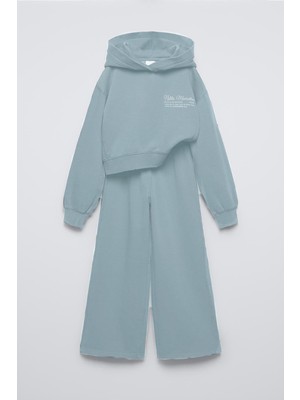 Monila Kız Çocuk Kapüşonlu Baskılı 3 Iplik Pamuklu Kumaş Alt Üst Takım