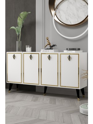 Cantek Dizayn 8211-32CT KB150 Konsol, Tv Ünitesi Beyaz-Siyah-Altın